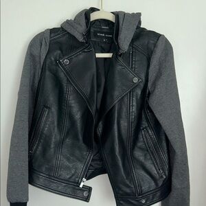 Black Rivet Women's Leather Jacket with Gray Sleeves